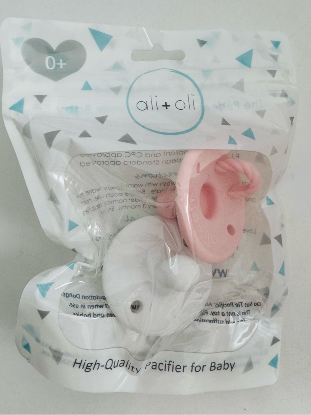 Ali+Oli Pacifier Set Round (Pink & White) Concaved Shield, BPA-Free Silicone